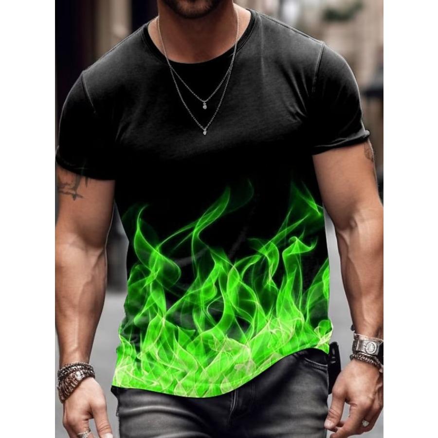 Forever Men Summer Burning Heren Casual Losse Korte Mouw T-shirt Gradiënt Kleur 3D Geprint Ronde Hals T-shirt Vuur S