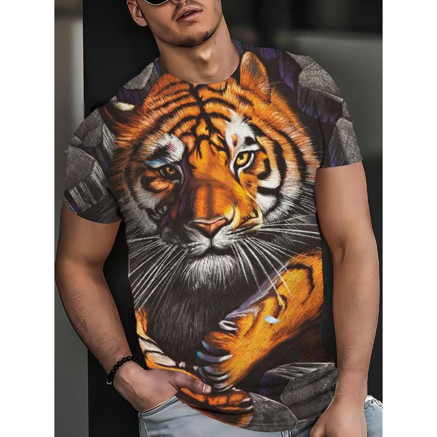 HerSight Streetwear 3D Animal T-shirt Man Tiger 3D-print T-shirts Grappige Hip Hop Heren Ronde Hals Korte Mouw Casual Top S