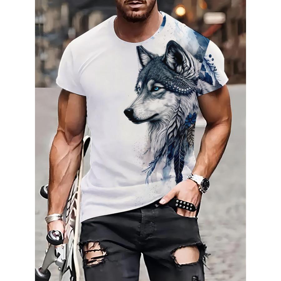 HerSight Witte Wolf Patroon T-shirts Zomer Zwarte T-shirts Heren Streetwear 3D Print T-shirt Mode O Hals Korte Mouw Tops S zwart