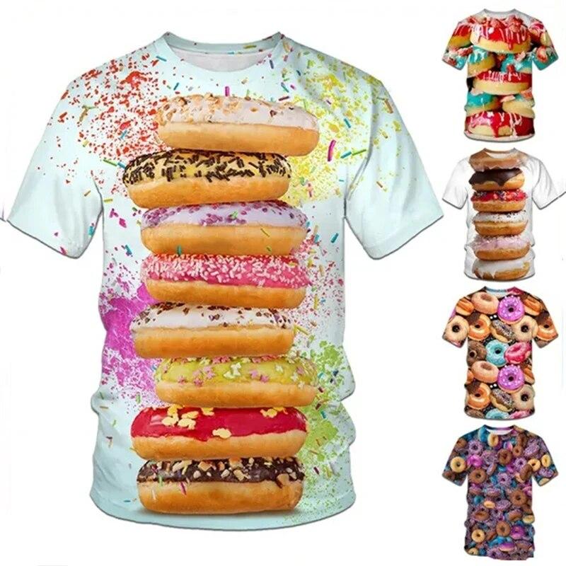 Chengyu Unisex Zomer Straat Casual Grappige Donuts 3D T-shirts met korte mouwen Trend Persoonlijkheid Vrije tijd Ademende comfortabele T-shirts XS