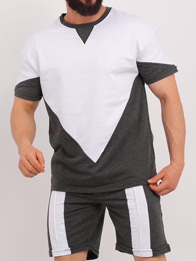 ETST 03 Herenkleding en T-shirtset Color Block Ronde hals Casual Dagelijks Korte mouwen 2-delige kleding Kleding Ademend Snel drogend L