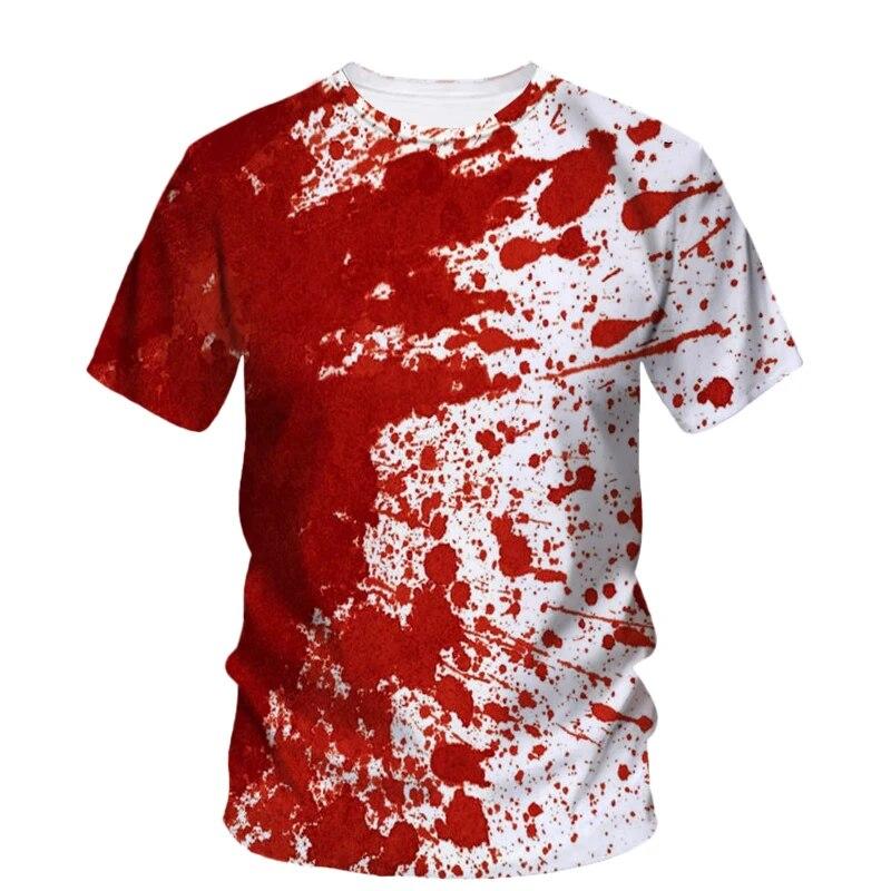 Kukebang Zomer Grappige Nep Bloed 3D Print T-shirts Streetwear Heren Mode T-shirts Tops Harajuku Casual Oversized O-hals T-shirt Kleding S