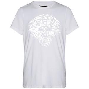 Ed Hardy T-shirt Korte Mouw  Tiger glow tape crop tank top white