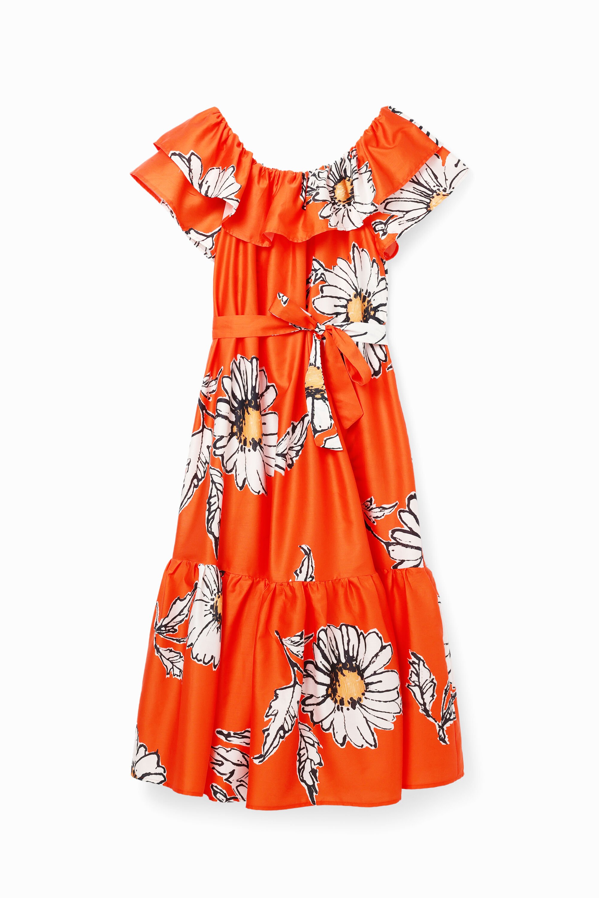 Desigual Jurk  Oranje Off The Shoulder jurk met madeliefjesprint