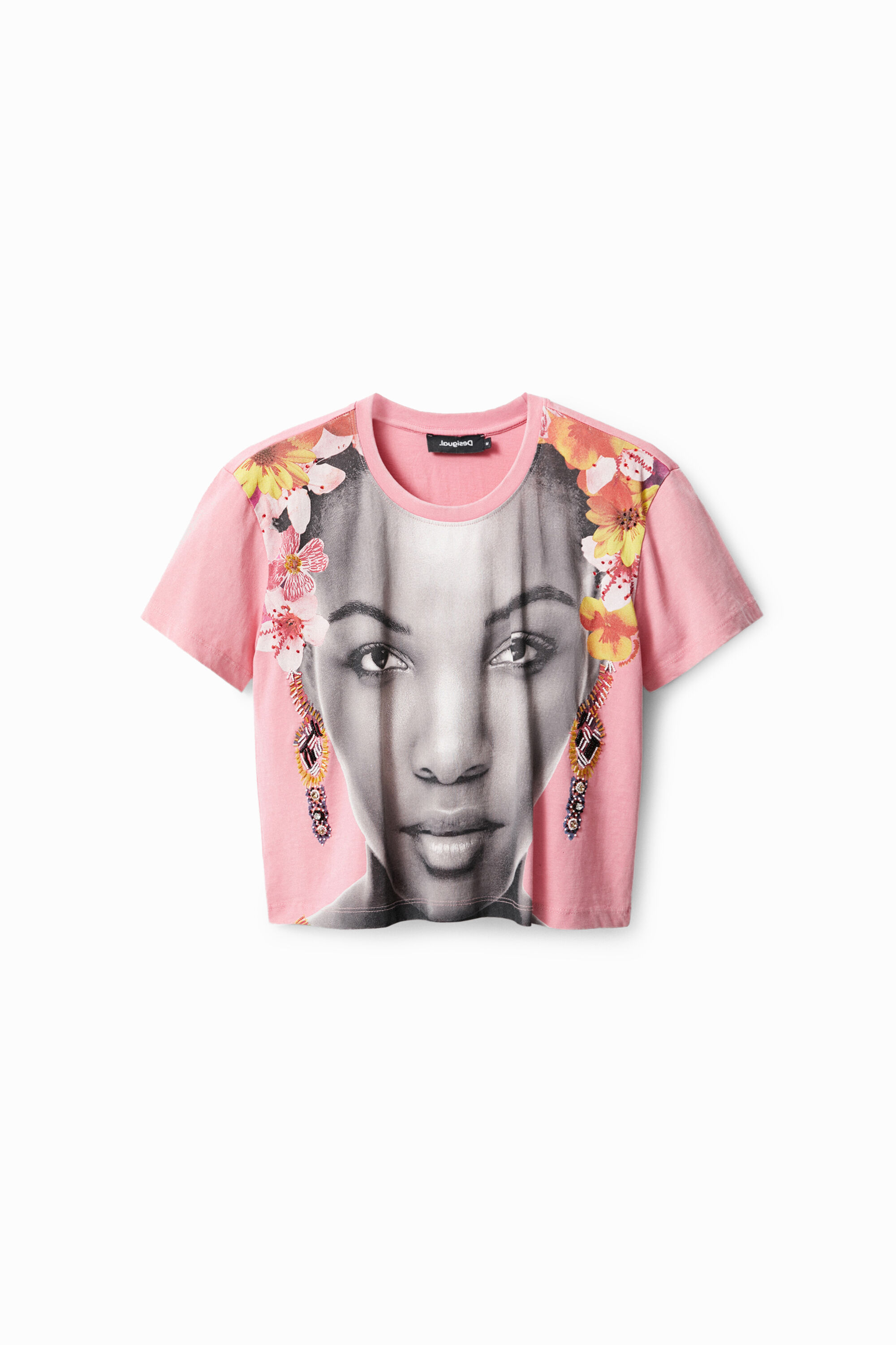Desigual Overhemd  Gezichtsafdruk Crop Tee Korte mouw Casual Top