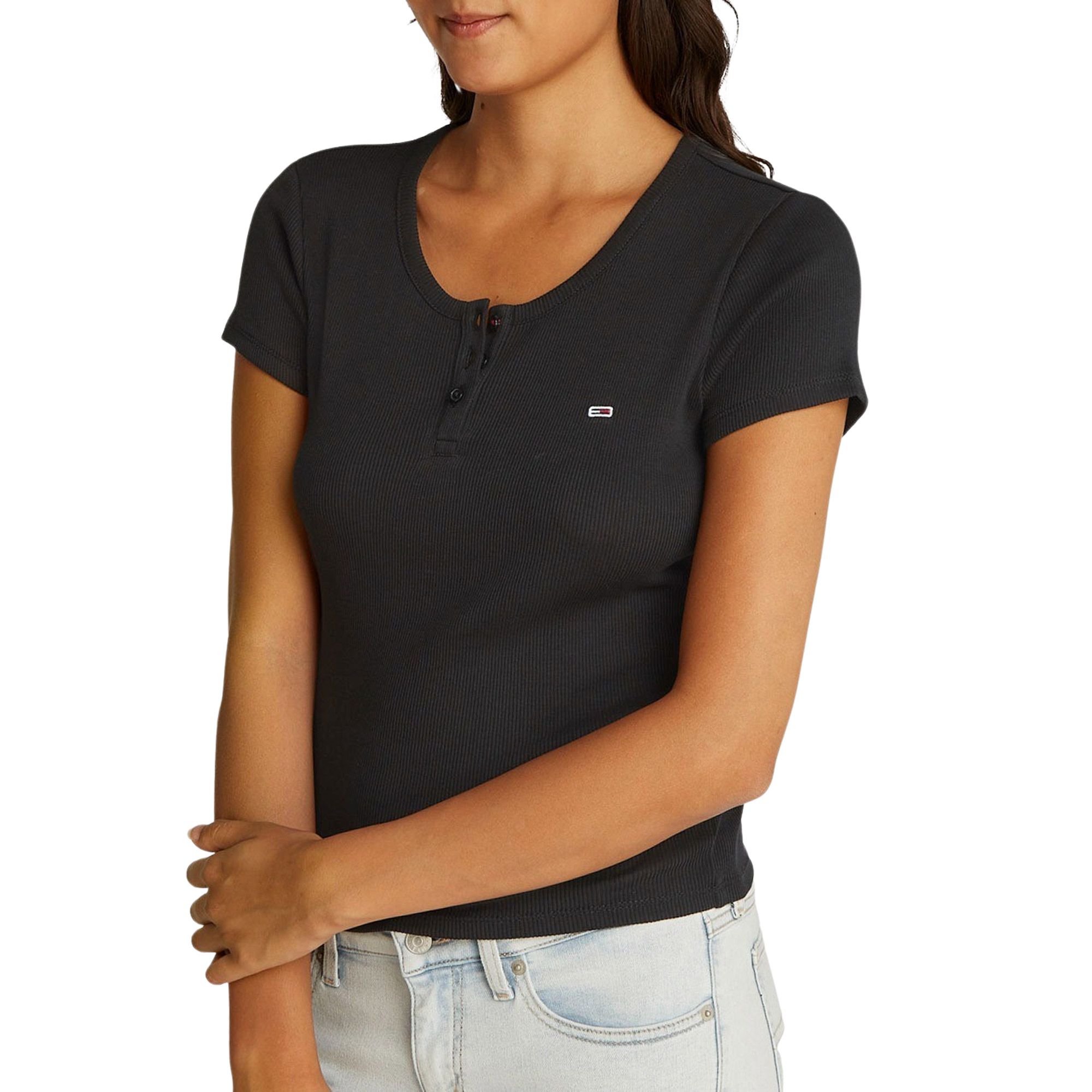 TOMMY JEANS T-shirt TJW SLIM BUTTON RIB C-NECK SS