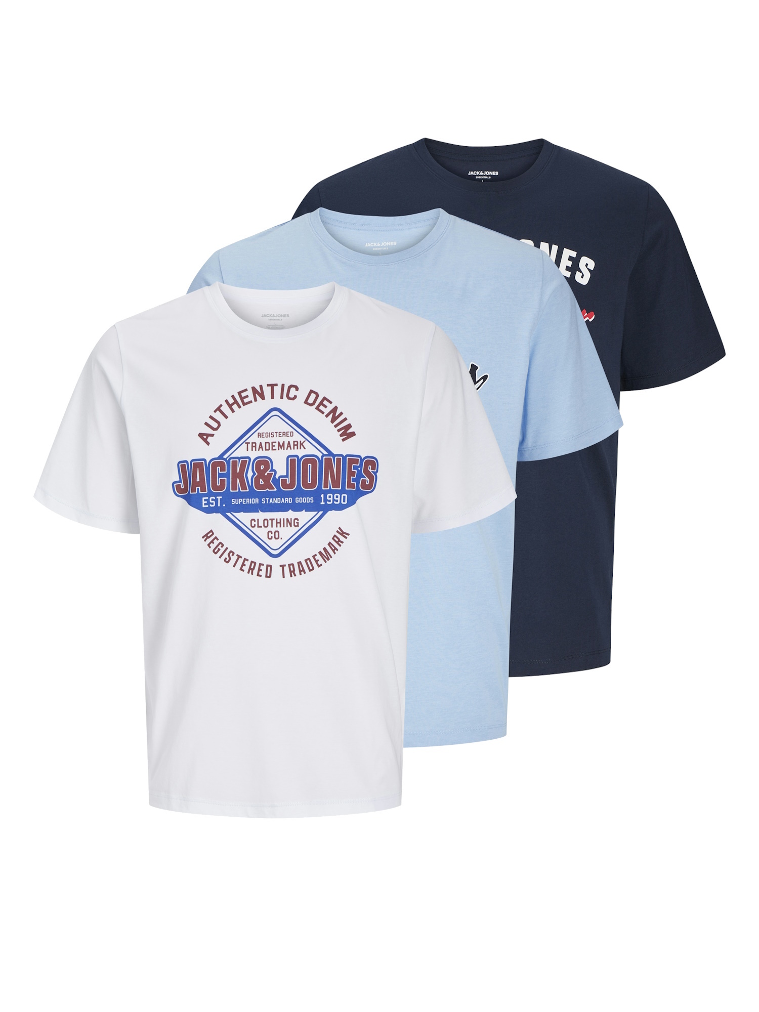 Jack & Jones Shirt met ronde hals JJELOGO TEE SS O-NECK 2 COL SS25 3PK MP (set, 3-delig)
