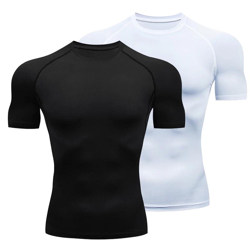 Super maller Hardloopcompressie-T-shirts voor heren Sneldrogend voetbalshirt Fitness Strak Sportkleding Gym Sport Shirt met korte mouwen Ademend M wit