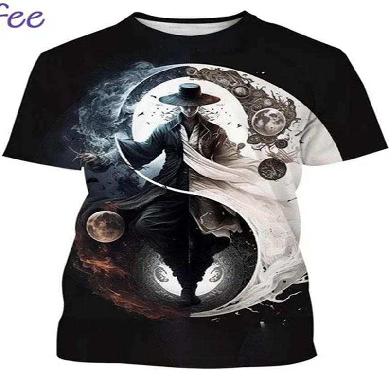 Chengyu Heren Bagua Tai Chi Yin Yang Koi Dragon T-shirts Unisex Streetwear Cool Korte Mouw Mode Casual 3D-print T-shirt Kleding XXL