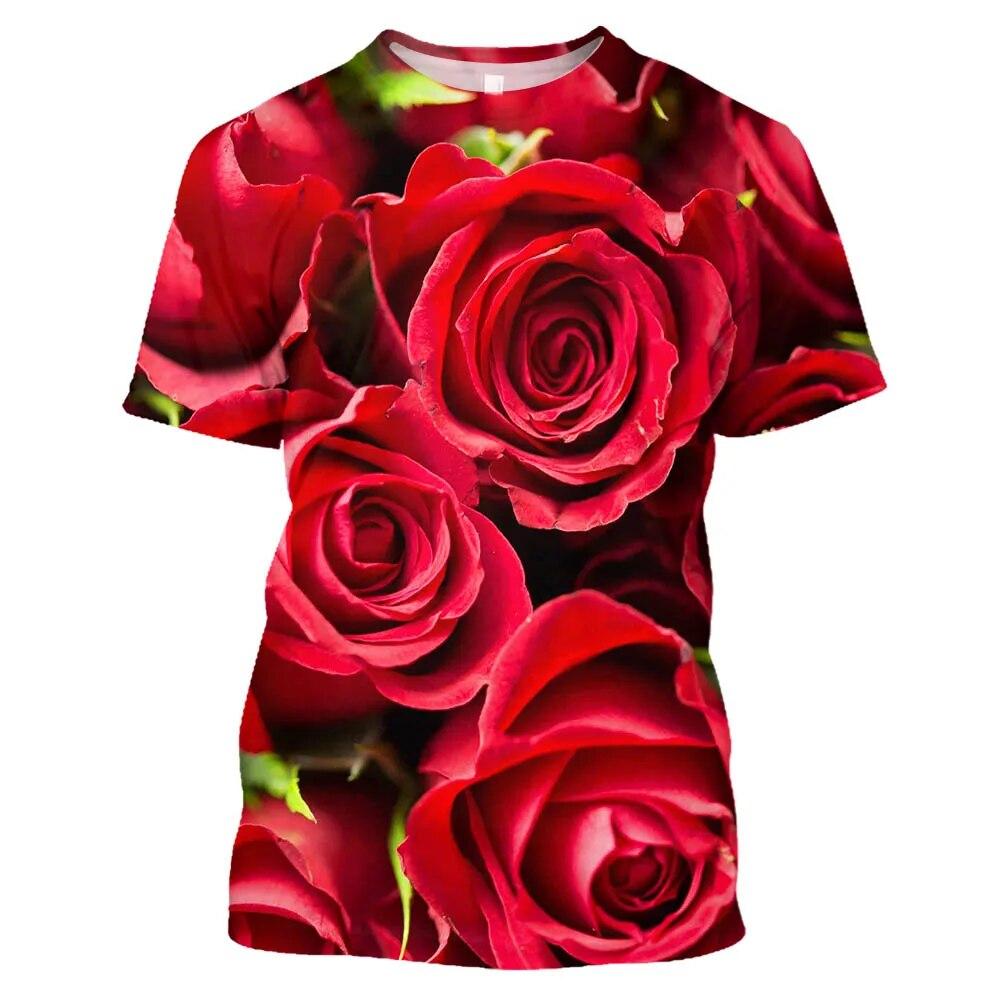 Chengyu Rode Rozen Bloemen Gedrukt Grafische T-shirts Voor Unisex Persoonlijkheid Casual Mannen Korte Mouw Tees Tops 2XL