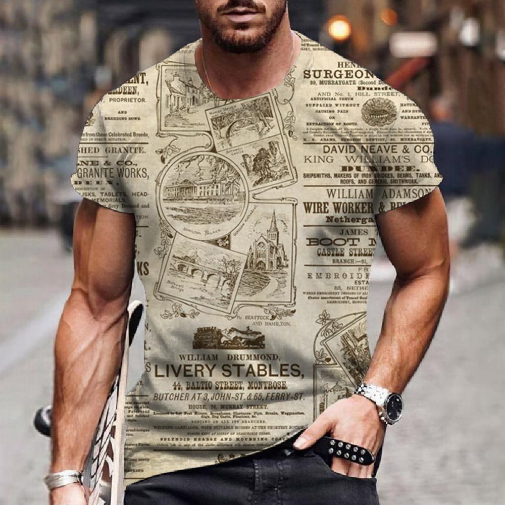 Chengyu Grappige krant 3D-geprinte heren-T-shirts Straatmode Hiphop Korte mouwen Oversized Zomer Lichtgewicht Ademende kleding XXS