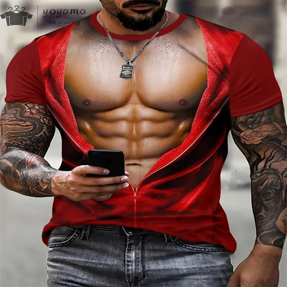 Chengyu Grappige 3D-print spier bedrukte T-shirt sportschoolkleding heren zomer streetwear T-shirt tops harajuku mode korte mouwen t-shirts XL