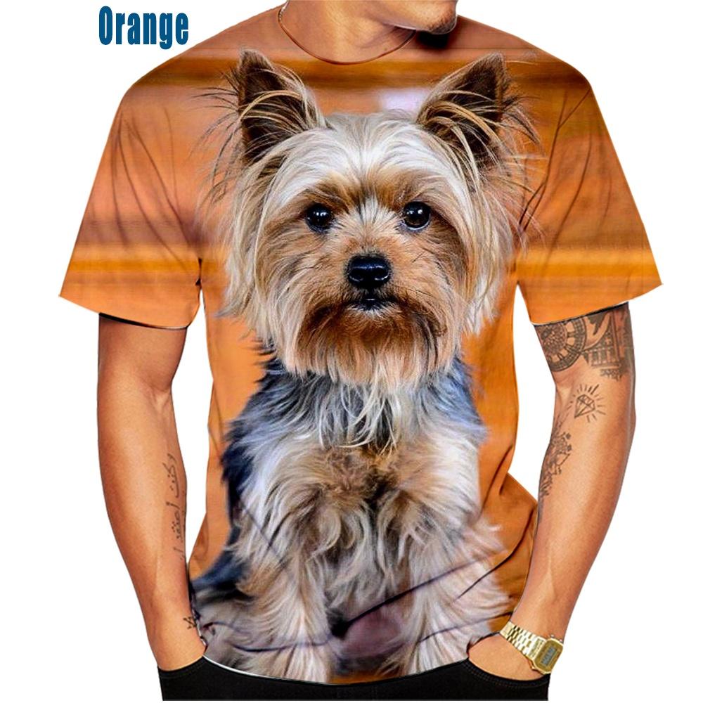 Chengyu Trend schattige huisdier hond Yorkshire Terrier 3D-print heren zomer mode casual T-shirt grappige ronde hals korte mouwen tops XXS