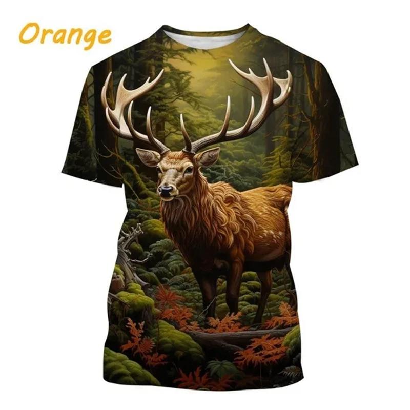 Chengyu Zomertops Heren Elanden Elanden Hertenjacht Camouflage 3D All Over Bedrukt Oversized Korte Mouw T-shirt Coole Kleding Tops XXS