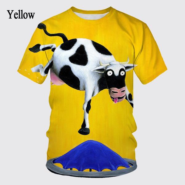 Chengyu Zomermode Dier Koe 3D Print Korte mouwen Mode Heren Casual Hip-hop Harajuku T-shirt Unisex Tops 6XL