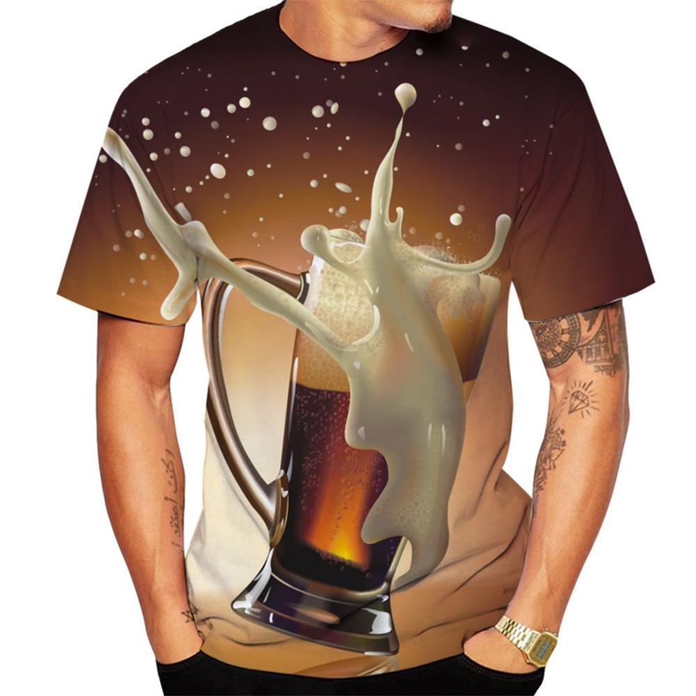 Chengyu Aantrekkelijk bier 3D geprint zomer heren ronde hals T-shirt casual korte mouwen oversized T-shirts mode T-shirts tops herenkleding 5XL