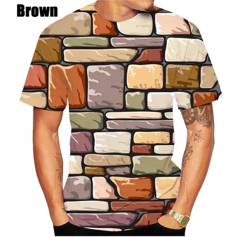 Chengyu Mode 3D Brick Wall T-shirt voor heren Zomermode Korte mouw Slim-Fit Korte mouw Casual T-shirts Grappige grafische T-shirts Tops M