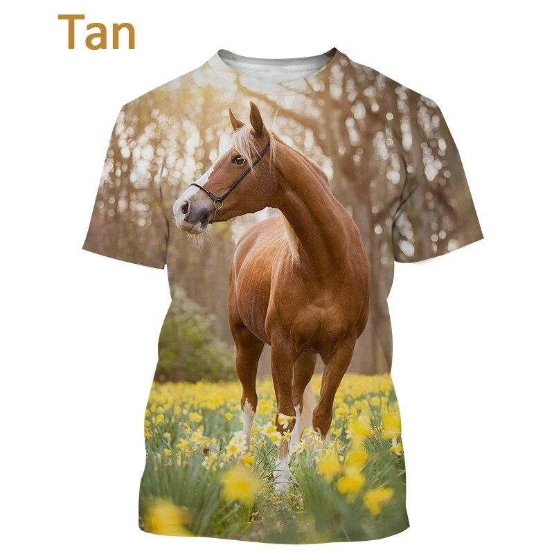 Chengyu Mode Persoonlijkheid Paard Korte mouwen T-shirt Mannen Casual Fun Animal Gedrukt Streetwear Tops XXS