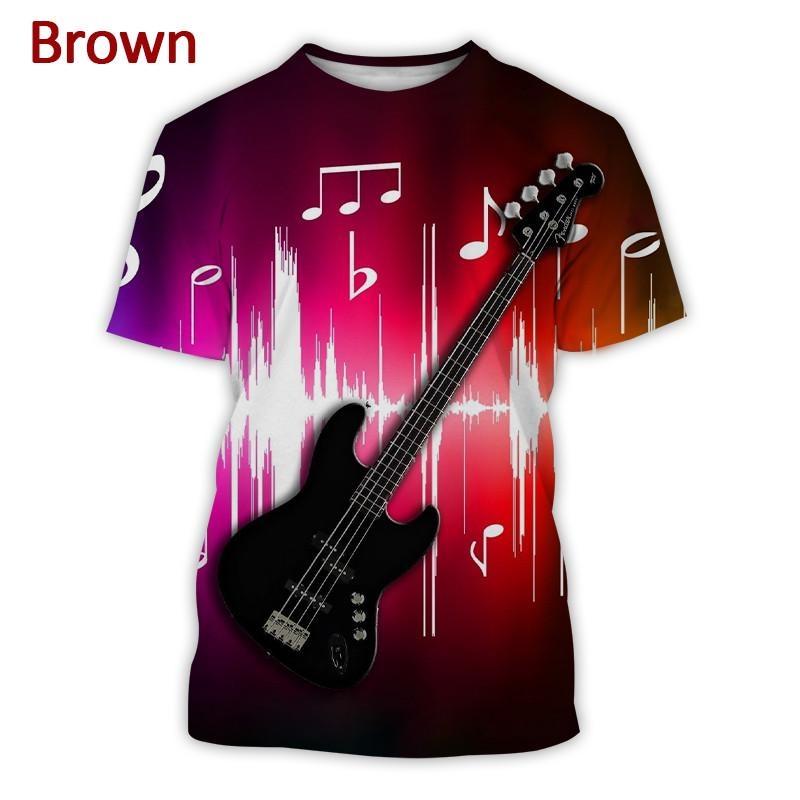 Chengyu Zomermode Muziekinstrumenten Basgitaar 3D-print T-shirt Gepersonaliseerd Hiphop Straat Heren Trend Casual Harajuku Tops Tees XS