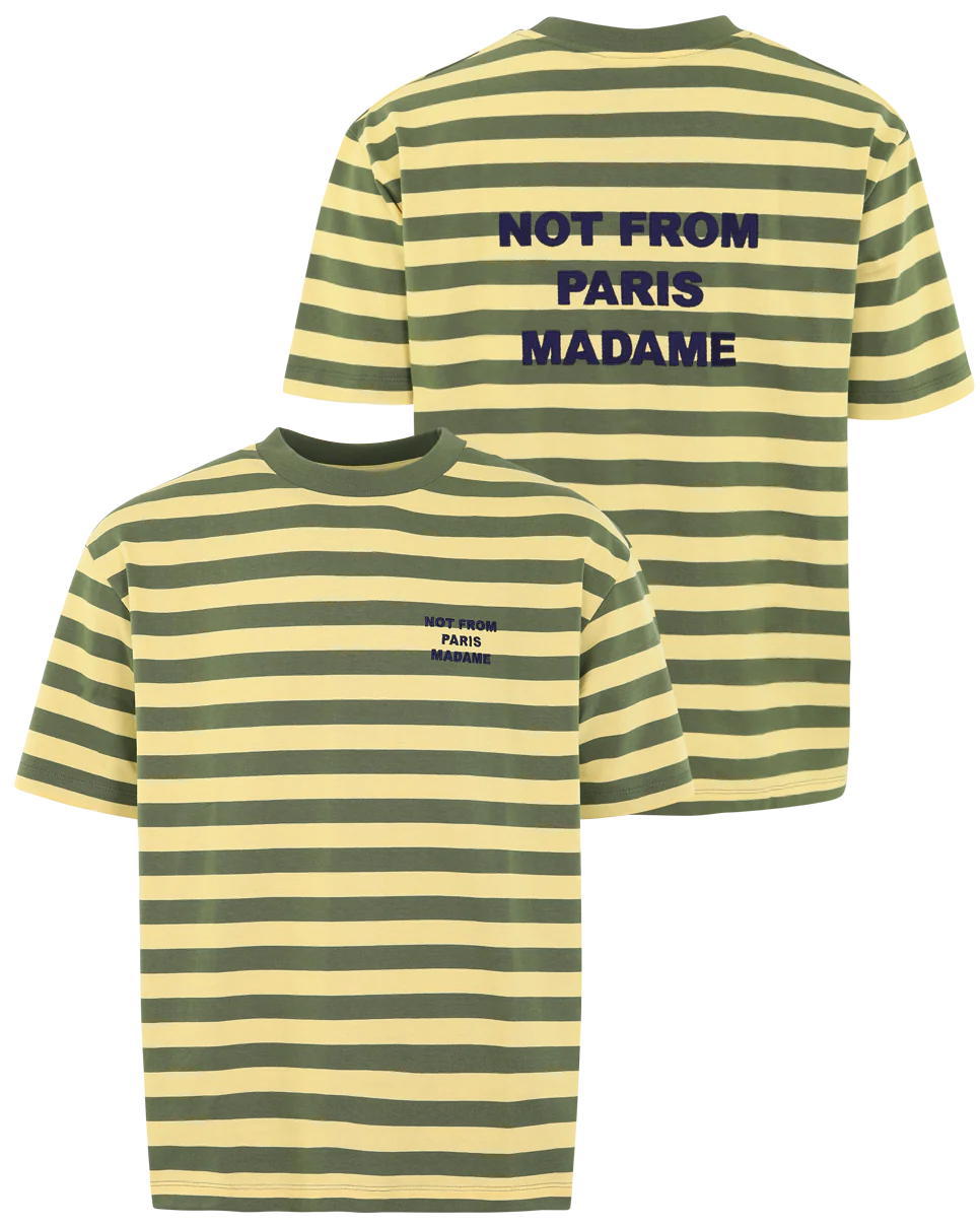Drole De Monsieur Heren slogan rayè t-shirt /geel