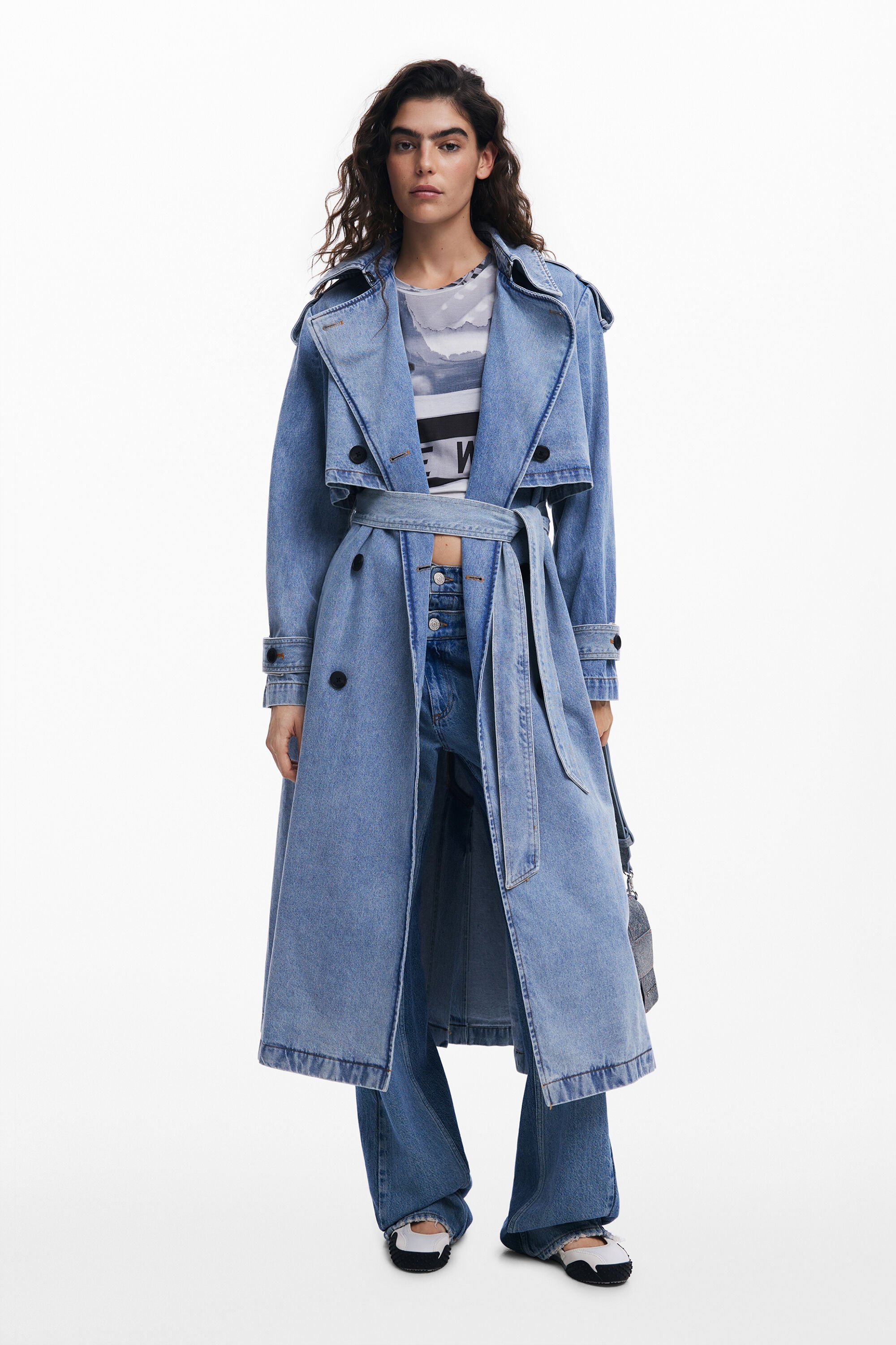 Desigual Denim trenchcoat met riem - BLUE
