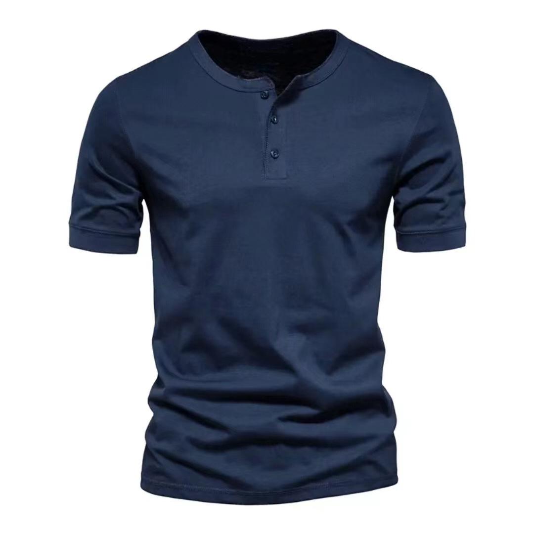 No. 11 Fashion Heren Zomer Top Knopen O Hals Korte Mouw T-shirt Man Effen Kleur Tee Tops M wit