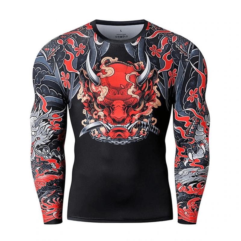 ETST 005 Japanse Samurai Stijl T-shirt Voor Heren 3D Lange Mouw Top Gym Fitness T-shirts Oversized T-shirt Heren Sport Hardloopkleding XS
