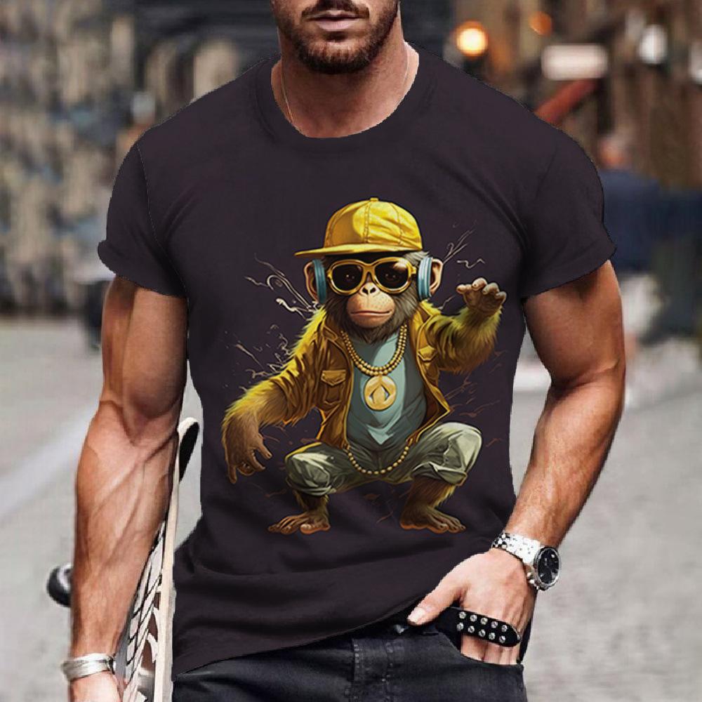 WowClassic Grappig apenprint T-shirt voor heren Modieus 3D Harajuku dierenpatroon T-shirt Casual ronde hals korte mouw top XL