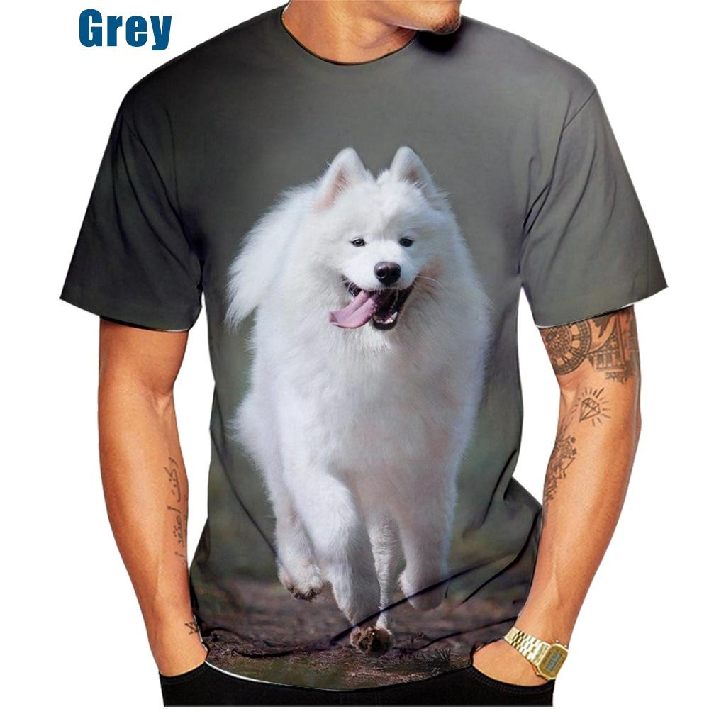 ETST 03 Dier Hond 3D Printen Schattig Samojeed Hond Patroon Heren Korte Mouw T-shirt Tops Persoonlijkheid Casual Neutraal T-shirt S