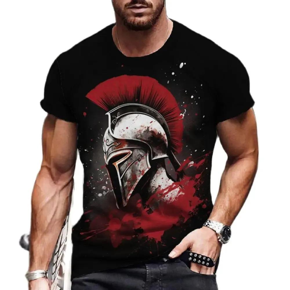 Laoxu Vintage Heren Korte Mouw T-shirt Spartan Knight 3D Print Grafisch Dagelijks Straat Zomer Oversized Tops Heren Shirts T Kleding2 S wit
