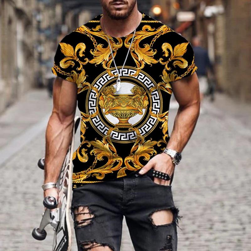 ETST 07 Luxe barokstijl 3D-geprint T-shirt voor mannen en vrouwen, hoogwaardig polyester ronde hals losvallend T-shirt met korte mouwen 6XL