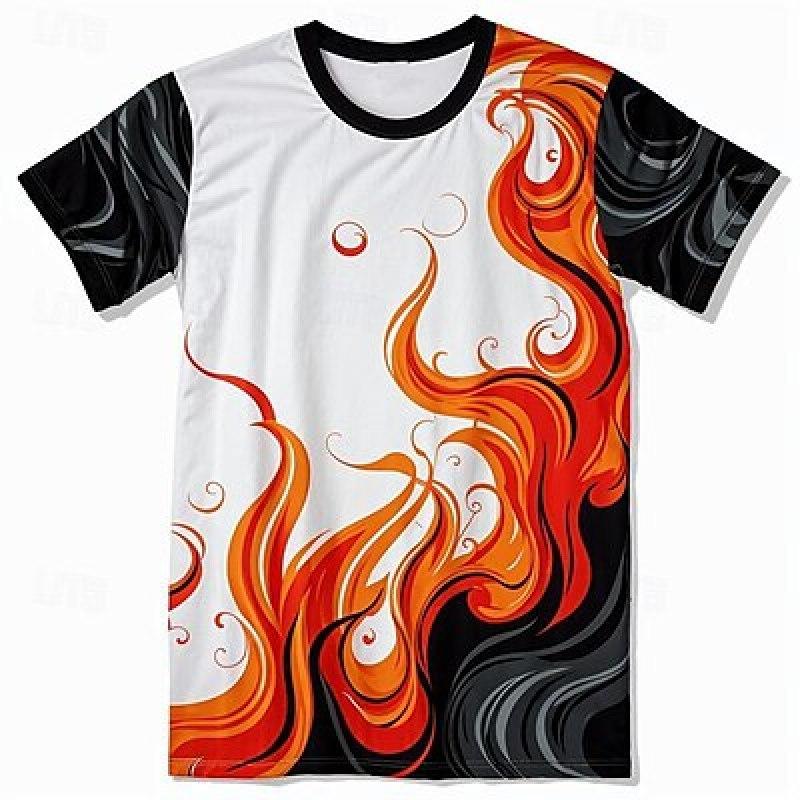 ETST 07 Grafische Flame Daily Designer Retro Vintage Heren 3D Print T-shirt T-shirt Sport Buiten Vakantie Uitgaan T-shirt Korte Mouw Ronde Hals Shirt S