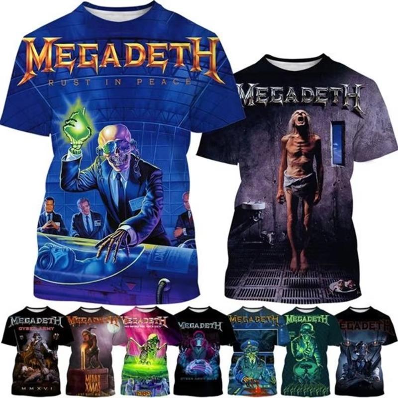 Forever Men Megadeth 3D-geprinte T-shirts Mode Rockband Heren Casual T-shirt Zomer Heren Punk Grappig Hip Pop Korte Mouw Heren S