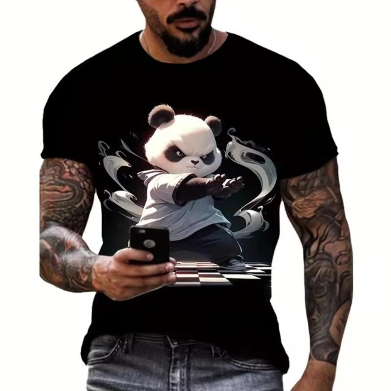 Forever Men Heren T-shirt Cartoon Panda Patroon 3D Geprint T-shirt Casual Losse pasvorm Korte mouwen T-shirts Oversized Herenkleding Tops Zomer S