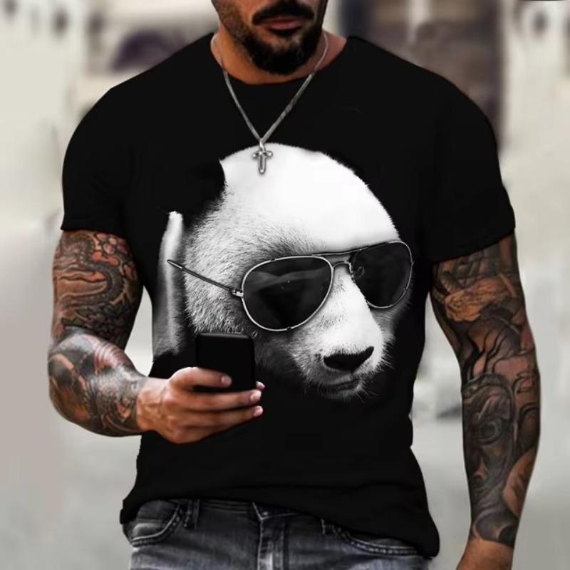 Forever Men Heren T-shirt Cartoon Panda Patroon 3D Geprint T-shirt Casual Losse pasvorm Korte mouwen T-shirts Oversized Herenkleding Tops Zomer S