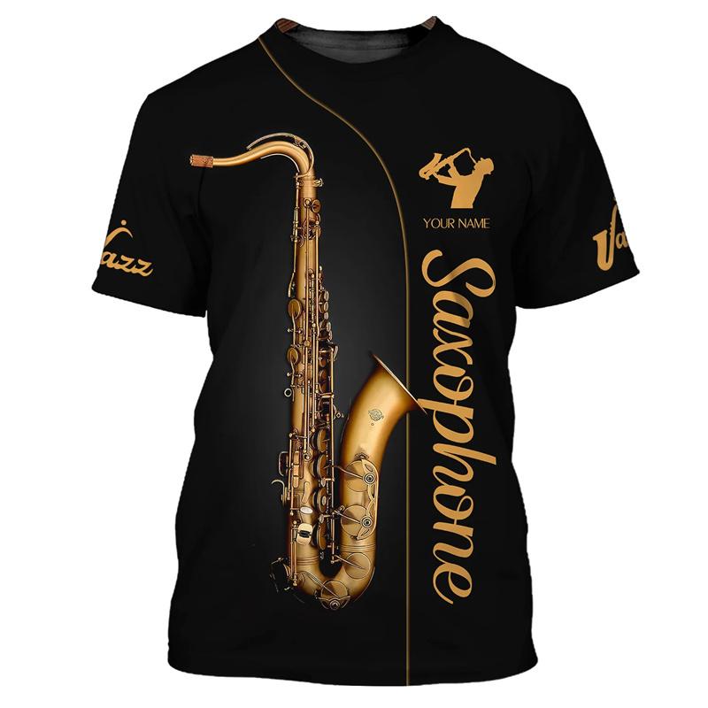 ETST0013 Jazz Saxofoon 3D Geprint T-shirt Voor Heren Instrumenten Muzikant Korte Mouw T-shirts Coole Oversized Ronde Hals T-shirt Tops S
