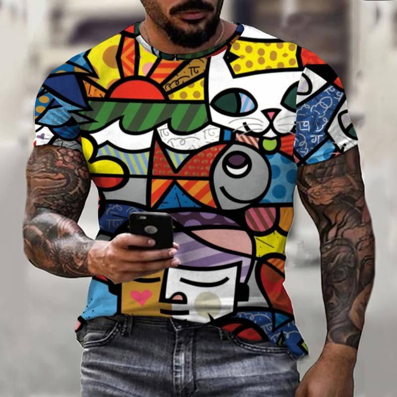 Xin nan zhuang HEREN Zomer Casual Graffiti Art Heren T-shirt 3D Heren 0 Hals Abstract Print Mode Straat Comfort Heren Top Korte mouw 6XL