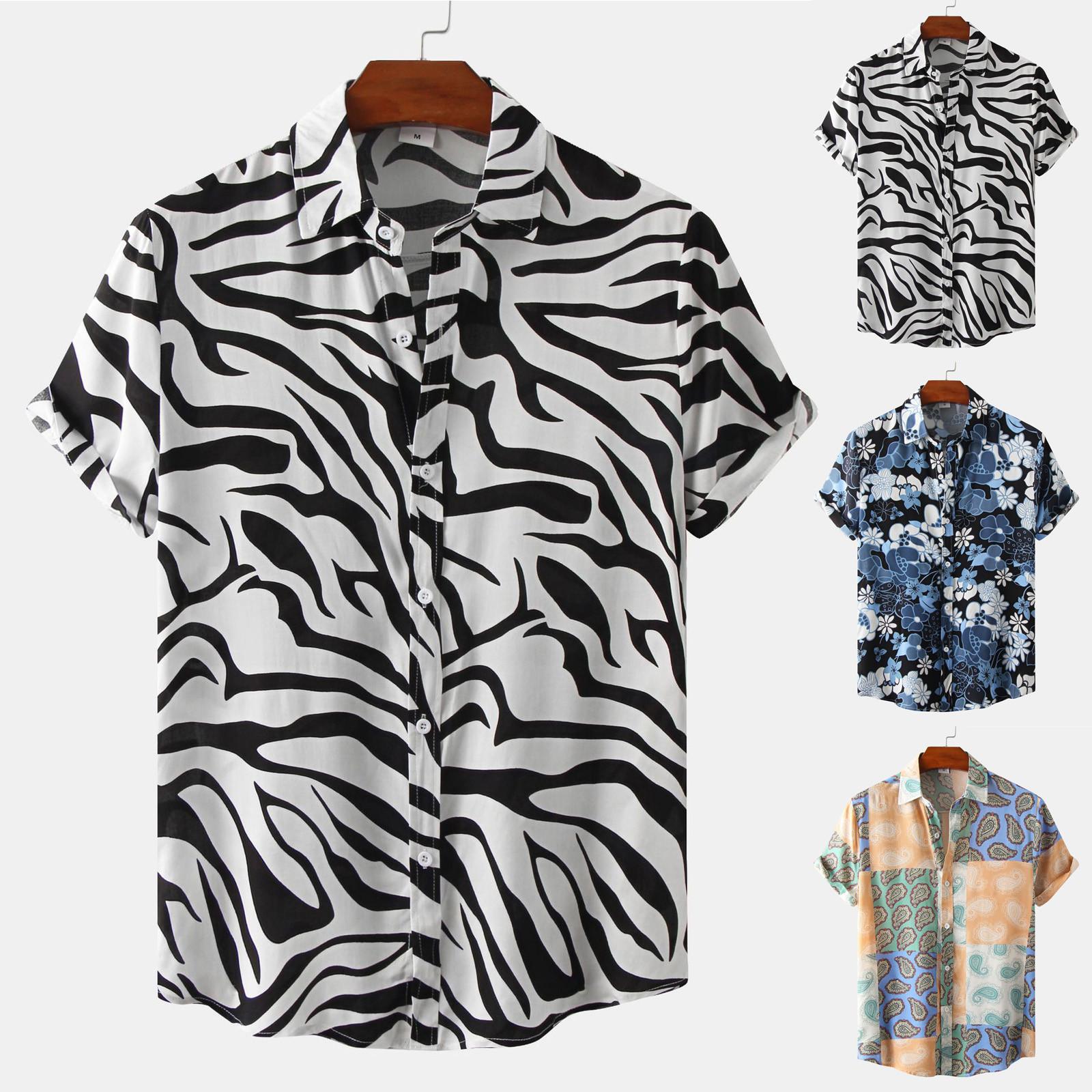 Xingben Two Zomermode voor heren, casual tops met korte mouwen, losse en comfortabele shirts met korte mouwen en print L beige