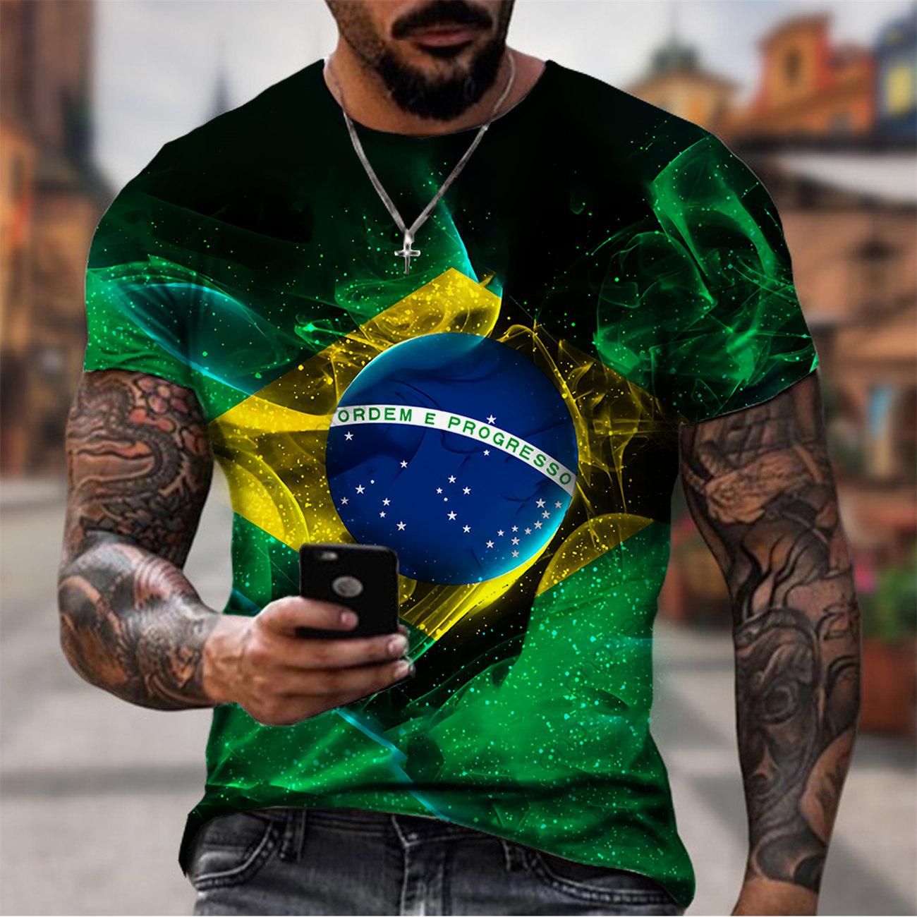Men look 3D Clothes Man Fashion Brazilië T-shirt Harajuku Heren Brazilië Vlag 3D Print Casual Sport T-shirt Casual Korte Mouw Birl T-shirt S