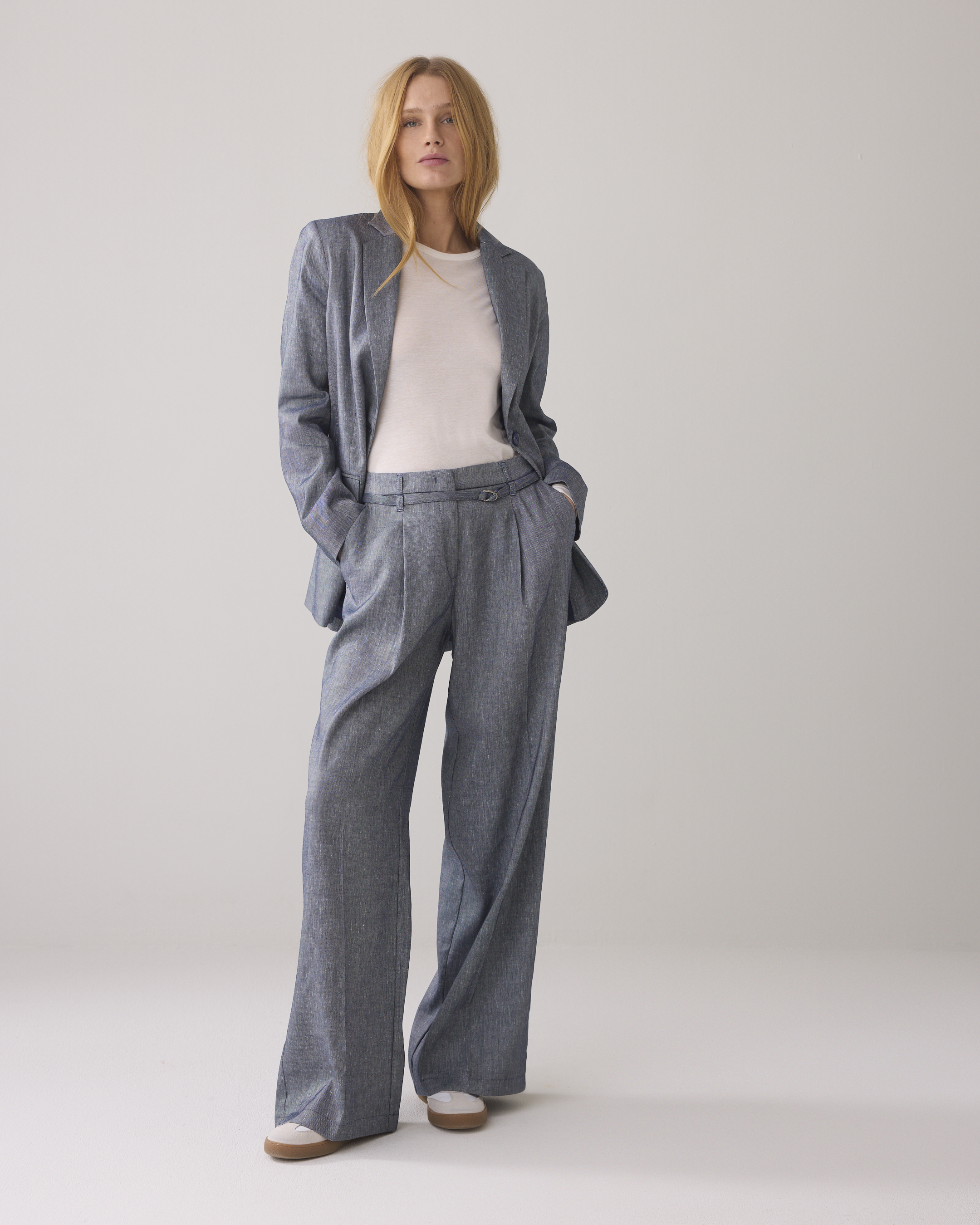 Summum Trousers wide linen blend twill 4s2767-12157
