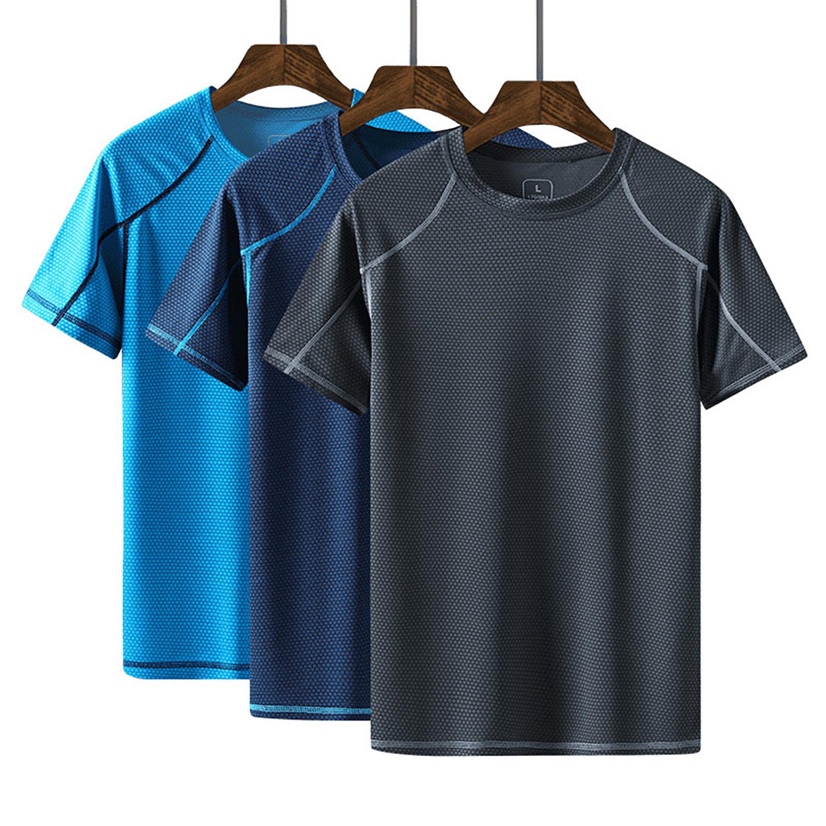 Yeahdor Heren zomershirts met korte mouwen Tops, sneldrogend, effen kleur, atletische sporttops, grote maten L donkergrijze kleur