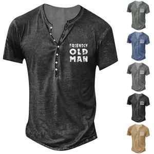 Ren Bag Heren T-shirt met print, outdoor, retro knoop, losse top met korte mouwen L zwart