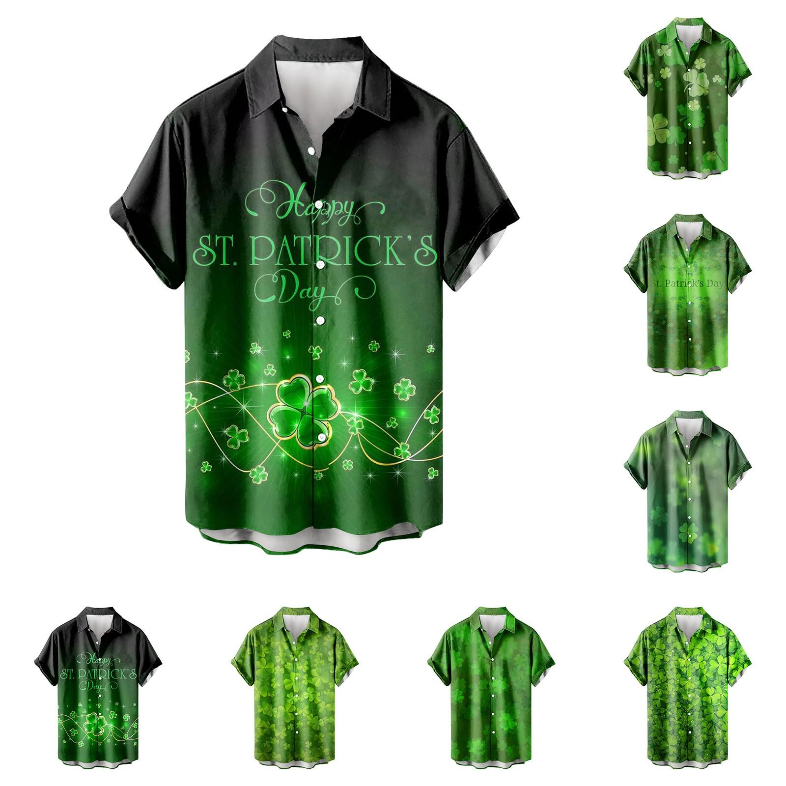 Niubiplus Mannen St. St. Patrick's Day Bedrukte Knoop Korte Mouw Overhemden Heren Casual Mode Korte Mouw Overhemden L