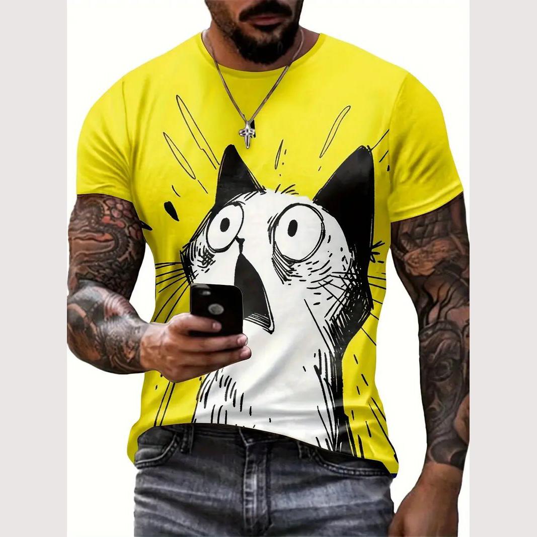 Chengyu Zomer dieren T-shirt voor heren 3D kattenpatroon print T-shirt Casual korte mouw T-shirt Mode heren oversized kleding Streerwear S