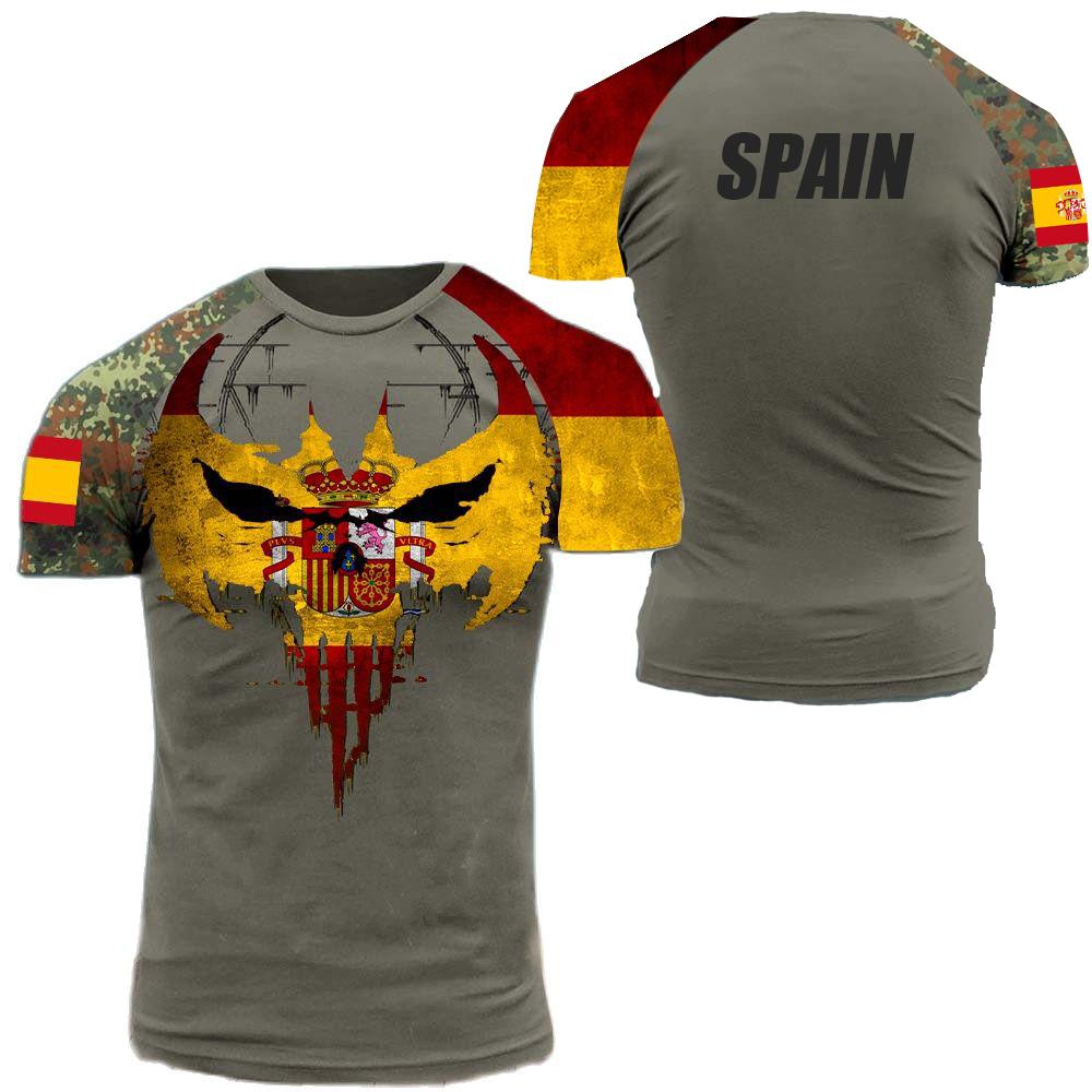 Laoxu Mode Nieuwe Spaanse Leger Heren T-shirt Veteranen Soldaat Vlag Print Zomer Korte Mouw Oversized O Hals Trui Tops Kleding S wit