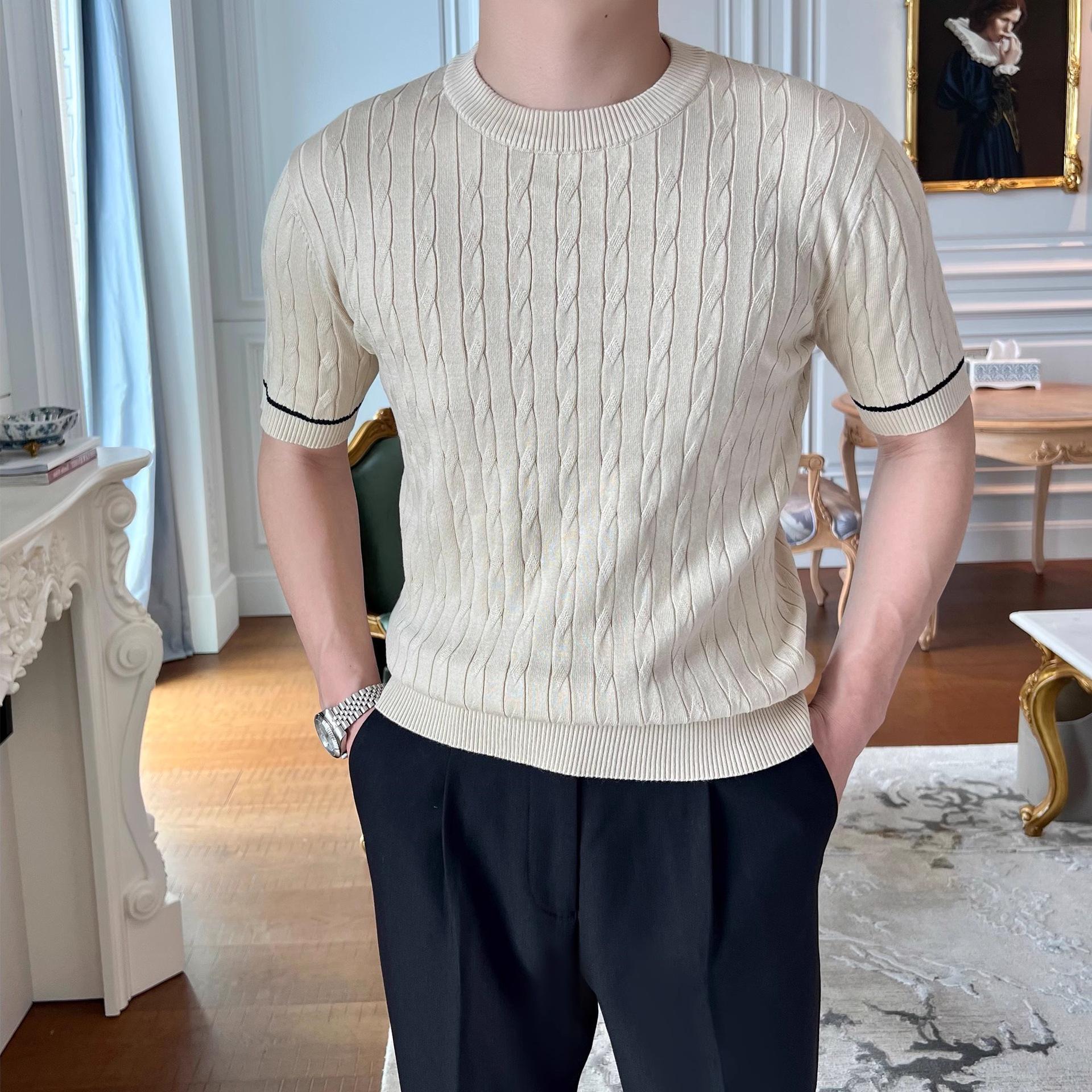 VantaGoods Heren Slim Fit Gebreid T-shirt met Korte Mouwen - Lichtgewicht Lente/Zomer Trend 3XL