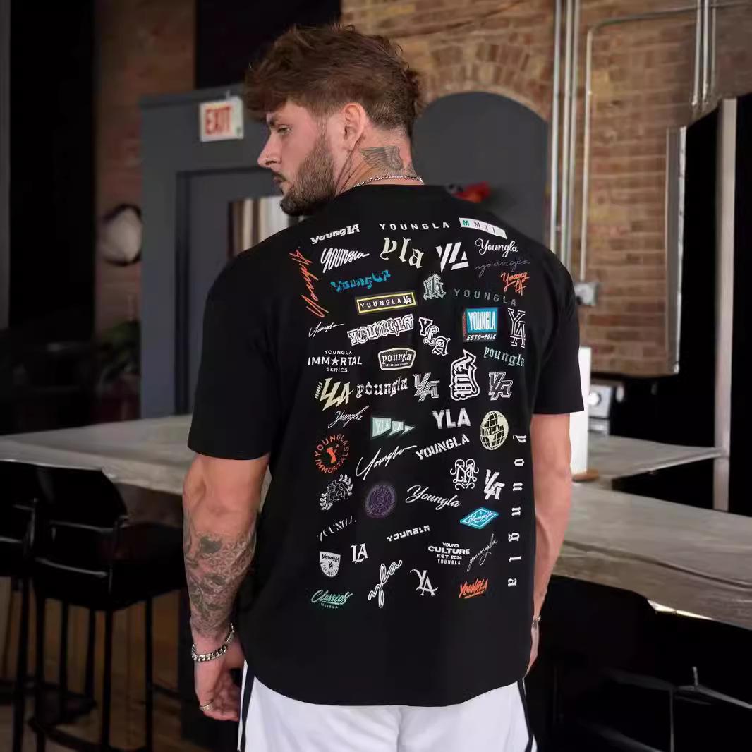 VantaGoods YOUNG LA Heren Loose Fit Katoenen T-shirt - Zomer Volledige Achterkant Print, Korte Mouwen, Ronde Hals, Casual Fitness Sport Top M wit