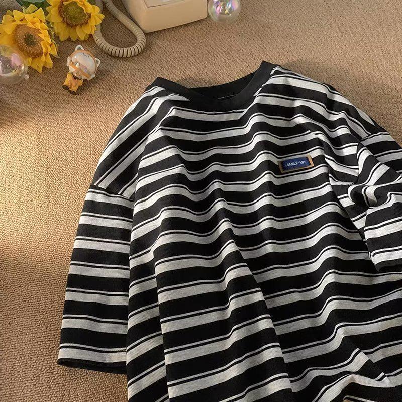 VantaGoods Trendy gestreept T-shirt met korte mouwen voor heren - Frisse, casual ronde hals, losse pasvorm. 3XL kaki