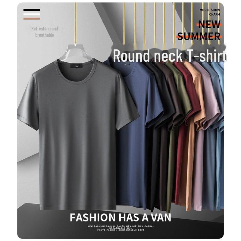 VantaGoods Heren Japans ijszijde zomer T-shirt - korte mouwen, effen kleur, snel drogend, elastisch modal katoen. S