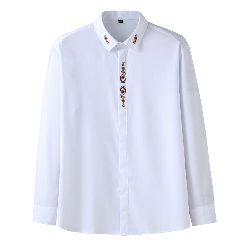 Xiaohao Mall EE Plus Size 10xl Lange Mouw Shirt Heren Plus Size Business Casual Geborduurd Shirt 10XL/225 wit
